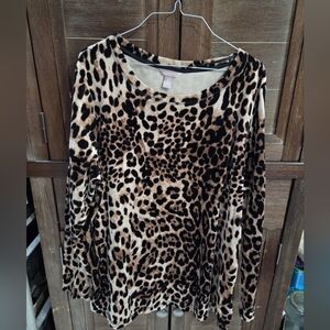 White Stag Women's Plus Size Cheetah Pullover Sweater XXL 20 2X